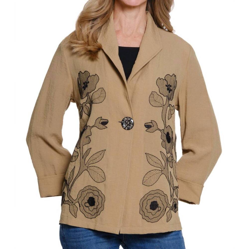 NEW MULTIPLES woven jacket with contrast embroidery in tan